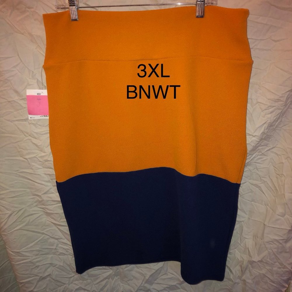 LULAROE CASSIE SKIRT -NWT 3XL NAVY AND ORANGE